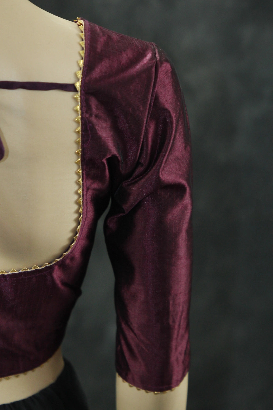 Readymade Padded Puple Raw Silk Blouse - Elbow Sleeve with Back Knot Blouse JCS Fashions