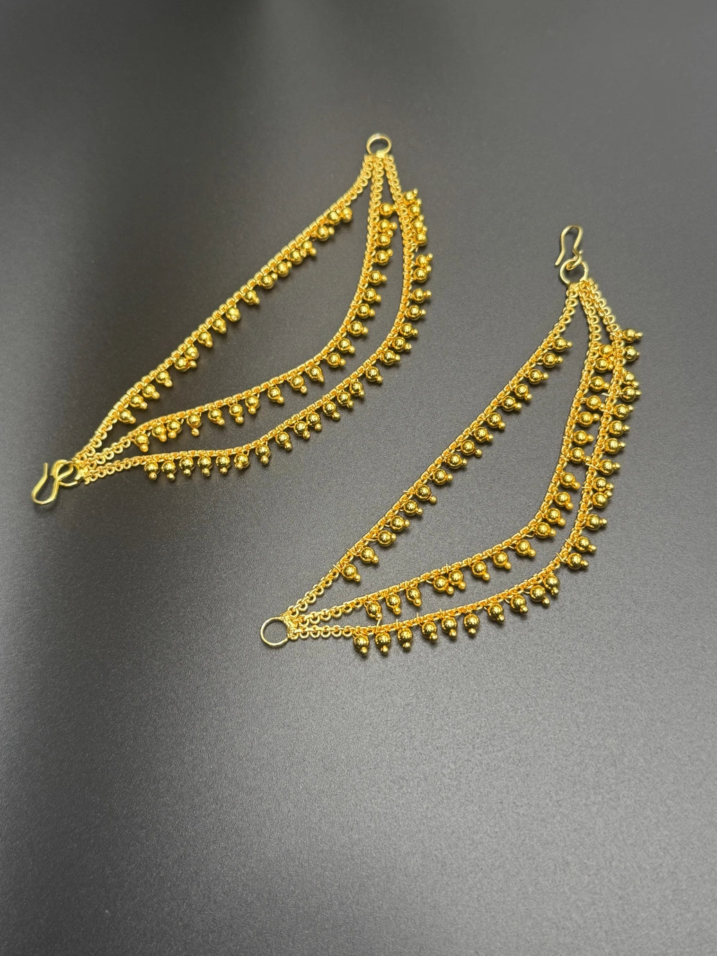 Gold-Tone 3-Layer Mattal Hair Chain, 4-inch - Traditional South Indian Temple & Bridal Head Chain for Bharatanatyam, Kuchipudi