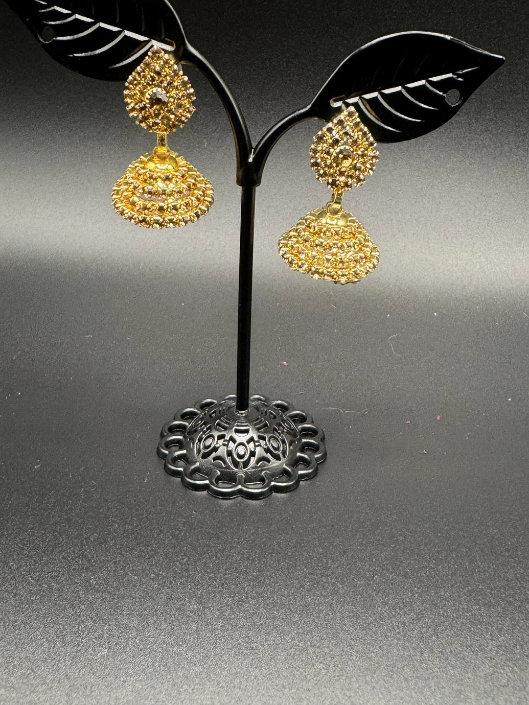 Gold-Tone Stone Jhumka Earrings - Traditional Jhumki Drop, 1.5 inch