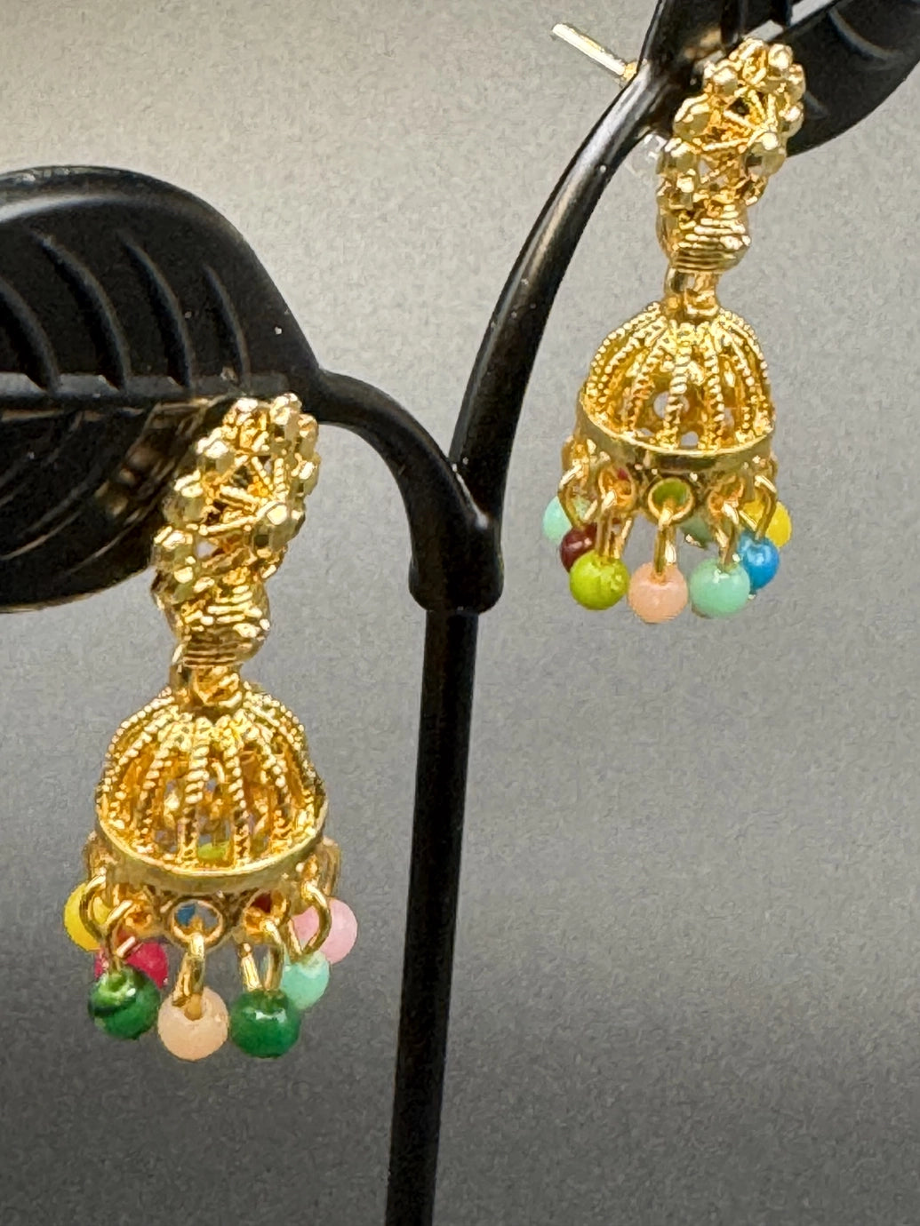 Gold Plated Multicolor Beaded Jhumka Earrings - Stylish Ethnic Accessory Jewelry JCS Fashions