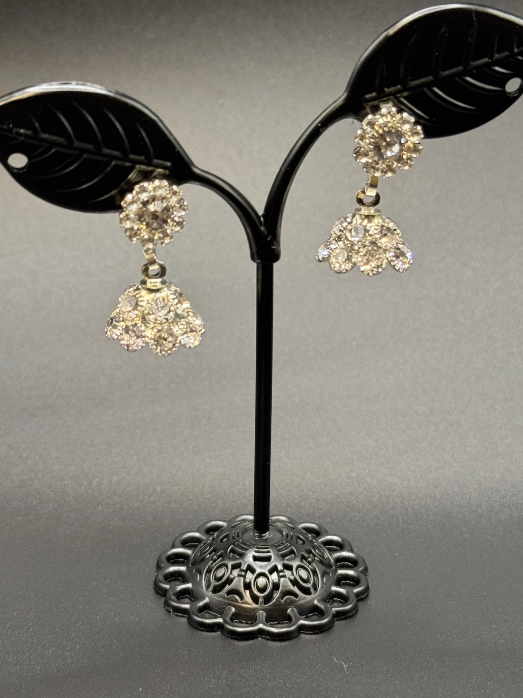 Silver Finish Crystal Jhumka Earrings for Women - Elegant Traditional Design Jewelry JCS Fashions