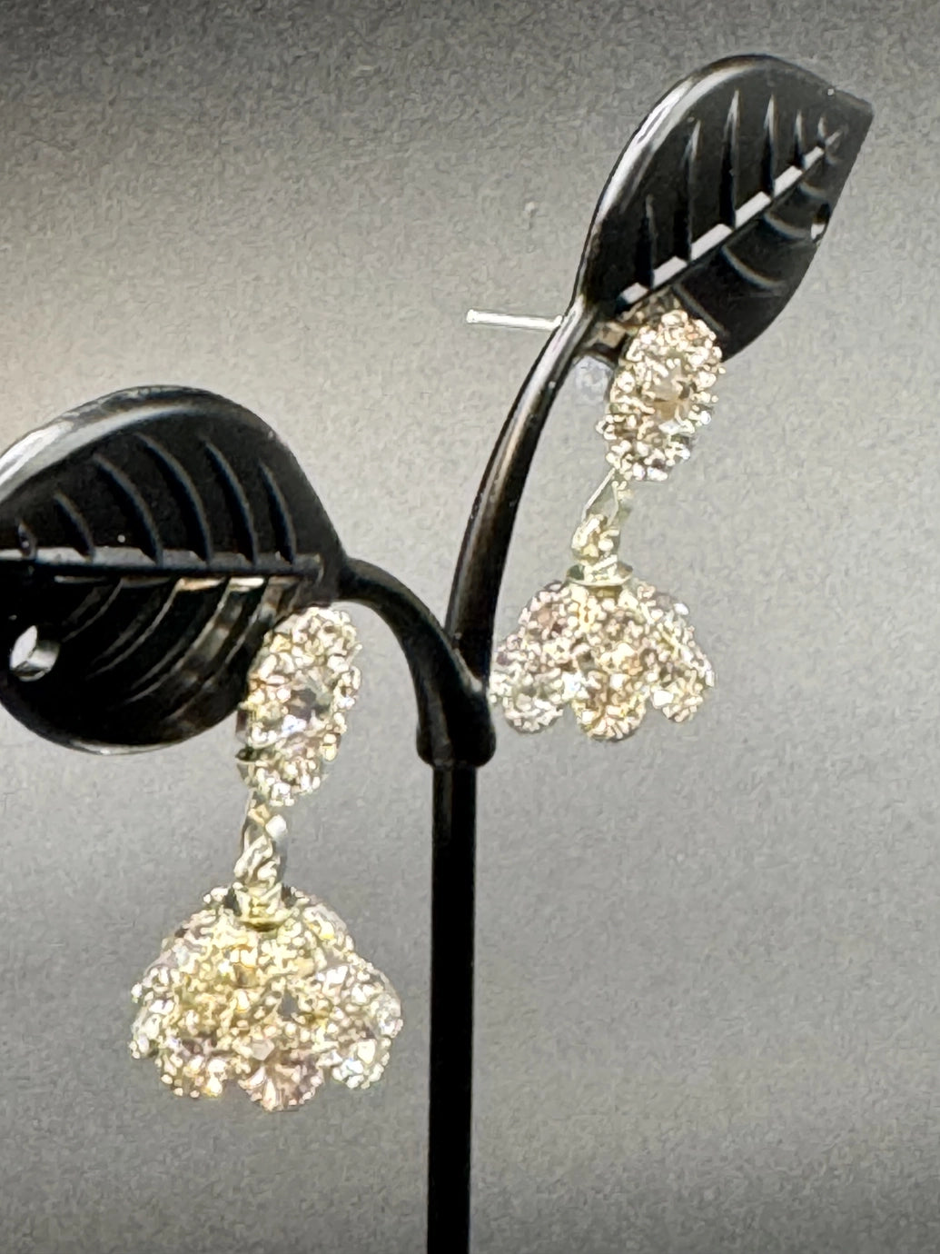 Silver Finish Crystal Jhumka Earrings for Women - Elegant Traditional Design Jewelry JCS Fashions