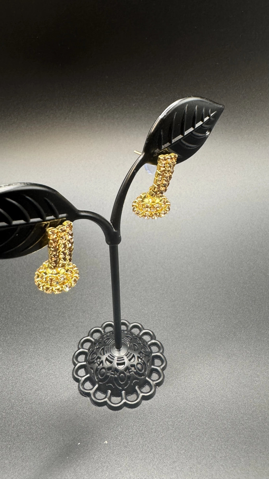 Gold Finish Crystal Jhumka Earrings for Women - Traditional Ethnic Fashion Jewelry Jewelry JCS Fashions