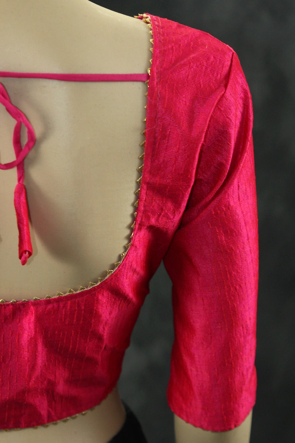Pink Raw Silk Readymade Padded Blouse - Elbow Sleeve, Back Knot Blouse JCS Fashions