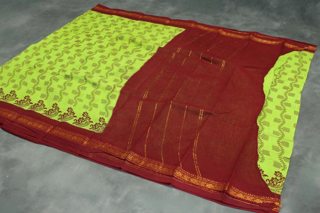 Elegant Green & Red Floral Print Poly Cotton Saree for Everyday Wear Saree JCS Fashions