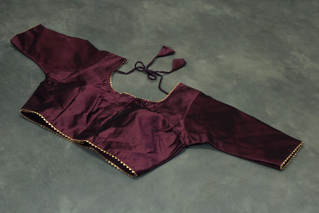 Readymade Padded Puple Raw Silk Blouse - Elbow Sleeve with Back Knot Blouse JCS Fashions