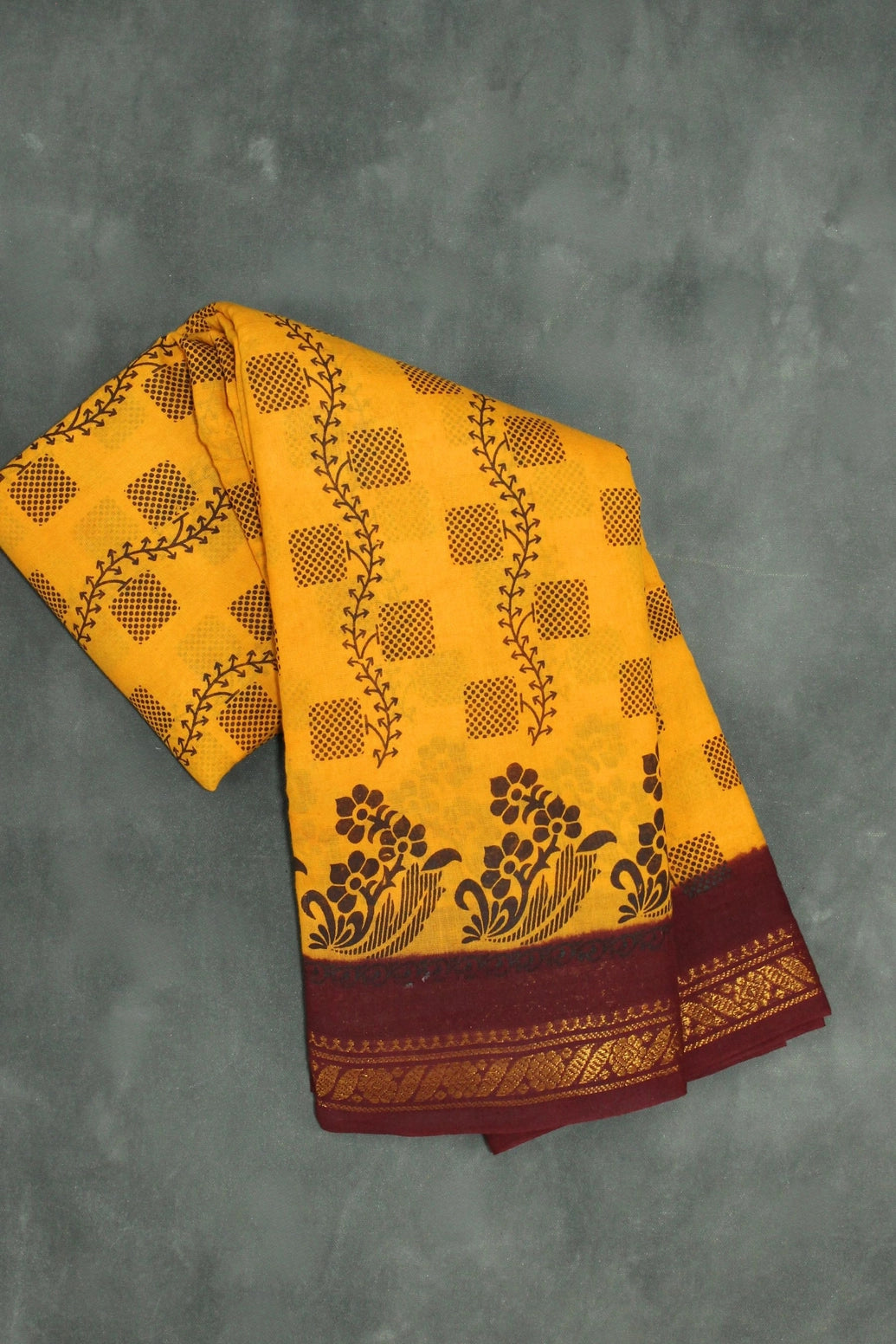 Yellow Floral Print Poly Cotton Saree - Lightweight & Soft for Daily & Festive Wear Saree JCS Fashions