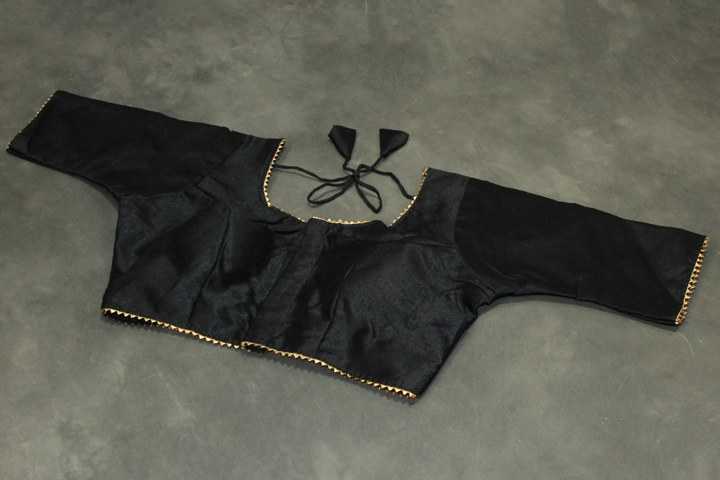 Readymade Black Raw Silk Padded Blouse - Elbow Sleeve, Back Knot Blouse JCS Fashions