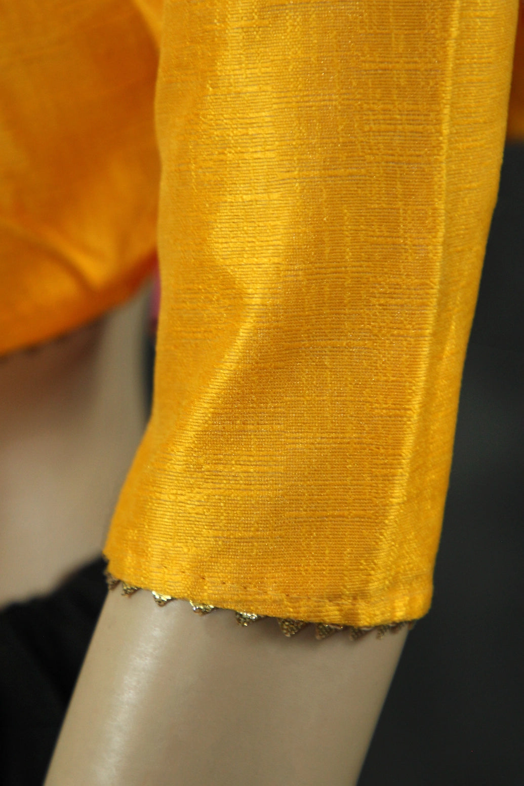 Readymade Padded Yellow Raw Silk Blouse - Elbow Sleeve with Back Knot Blouse JCS Fashions