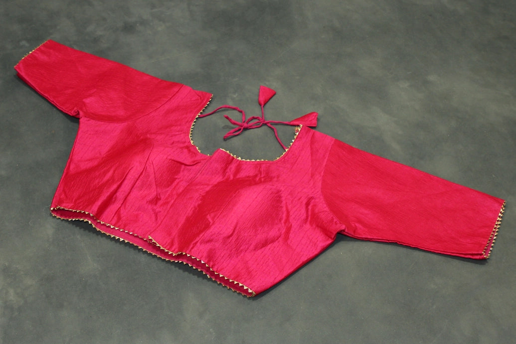 Pink Raw Silk Readymade Padded Blouse - Elbow Sleeve, Back Knot Blouse JCS Fashions