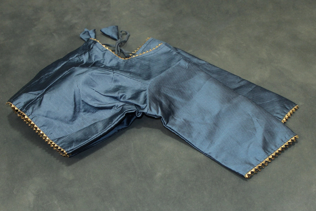 Readymade Grey Raw Silk Padded Blouse – Elbow Sleeve Blouse JCS Fashions