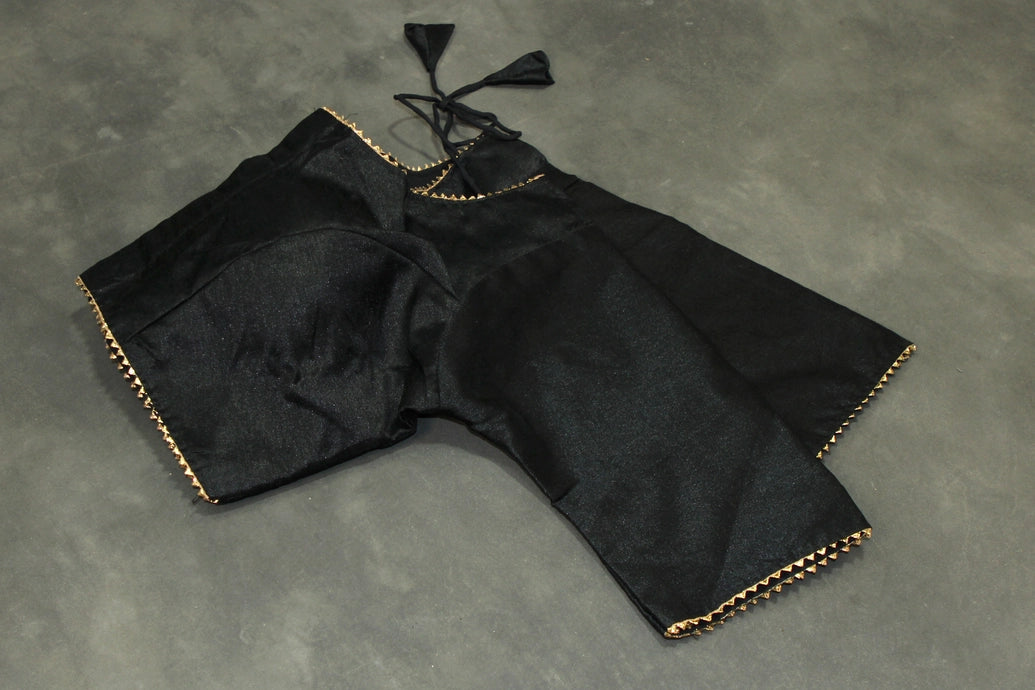 Readymade Black Raw Silk Padded Blouse - Elbow Sleeve, Back Knot Blouse JCS Fashions