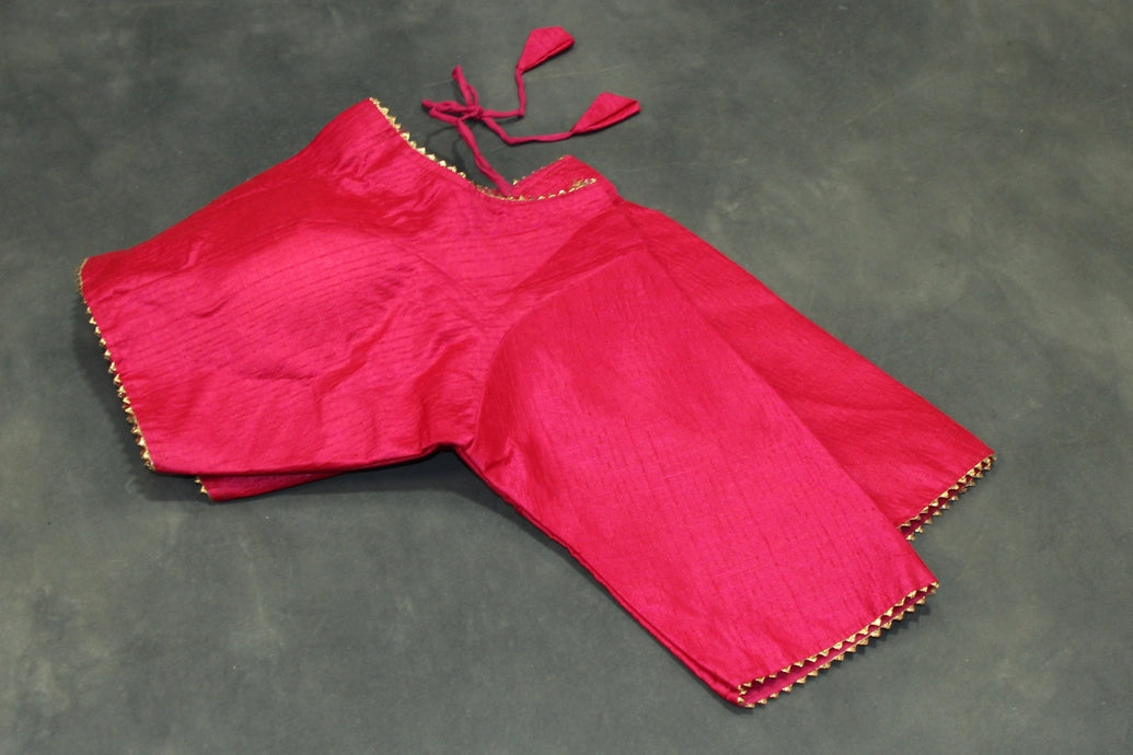 Pink Raw Silk Readymade Padded Blouse - Elbow Sleeve, Back Knot Blouse JCS Fashions