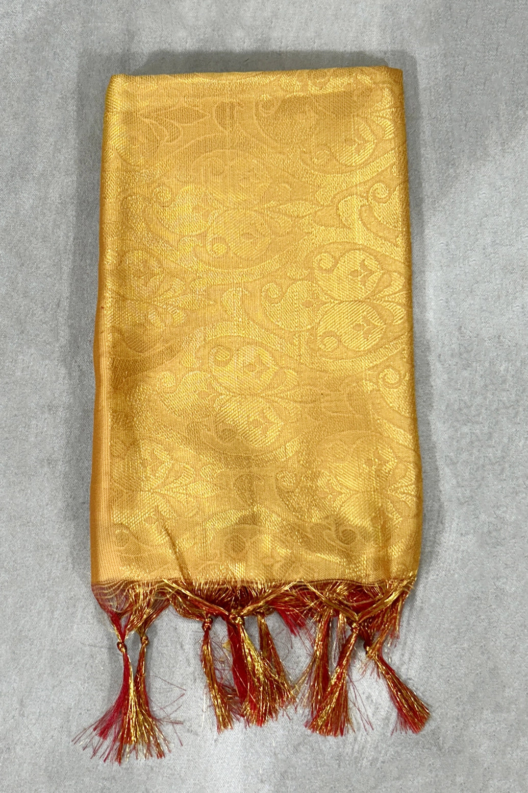 Yellow Poly Silk Ponnadai Temple Shawl with Zari Jacquard and Tassels | 2m Traditional Function Dupatta
