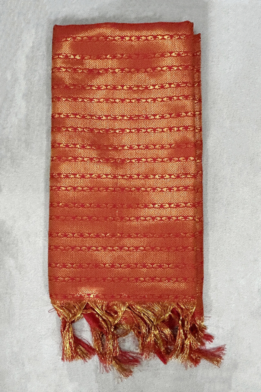 Red Ponnadai Poly Silk Jacquard Temple Shawl with Zari-Style Pattern & Tassels | 2 Meter Traditional Dupatta