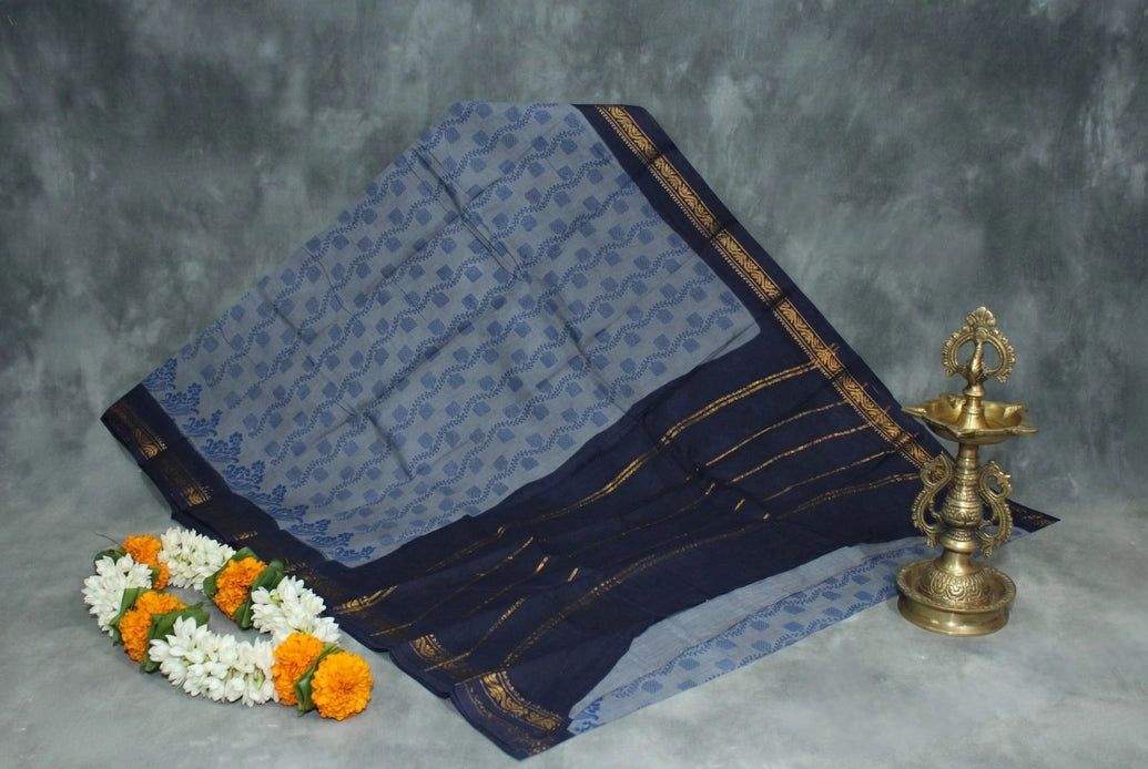 Elegant Grey Poly Cotton Floral Print Saree for Daily and Festive Wear Saree JCS Fashions