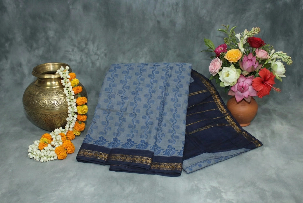 Elegant Grey Poly Cotton Floral Print Saree for Daily and Festive Wear Saree JCS Fashions