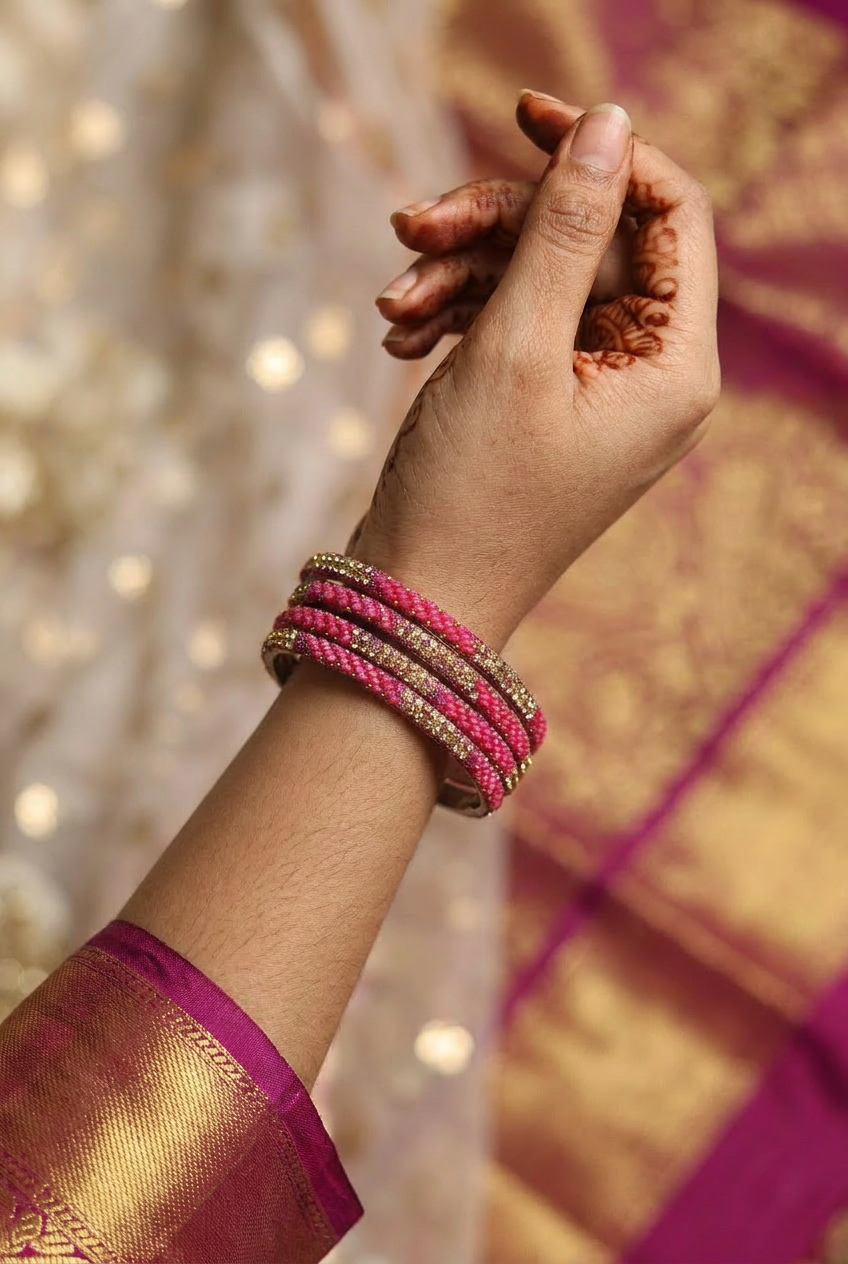 Multicolour Crystal Bead Bangles Set with Gold-Tone Sparkle for Festive & Wedding Wear