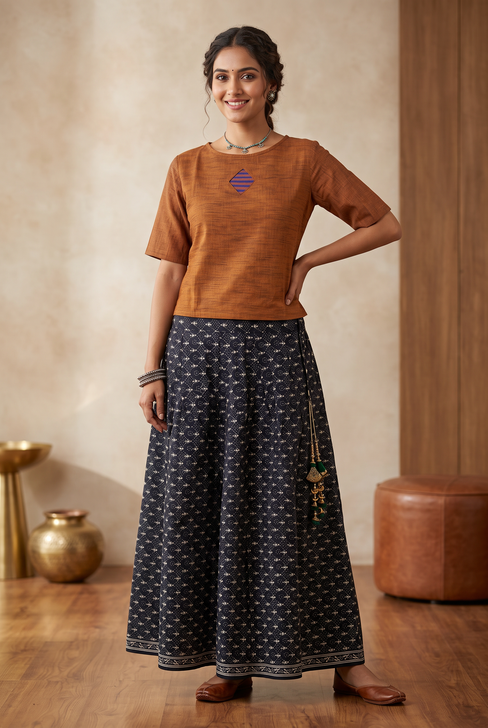 Brown Cotton Kurti – Short 19in for Jeans & Skirts