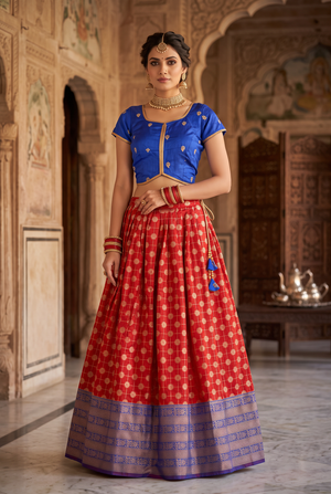 Exquisite Banarasi Pattu Lehenga with Kanchi Border and Blouse