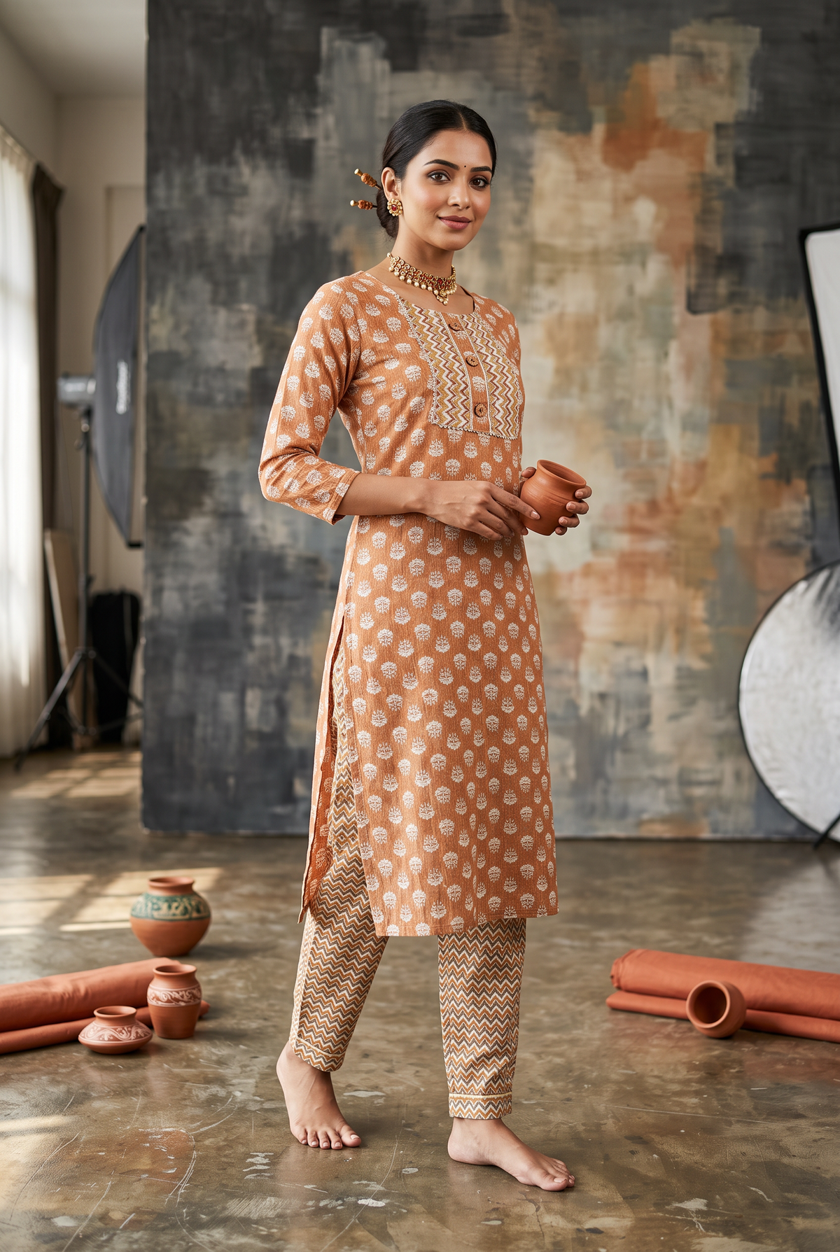 Cotton Kurti Set – 2-Piece with Elastic Pant for Women