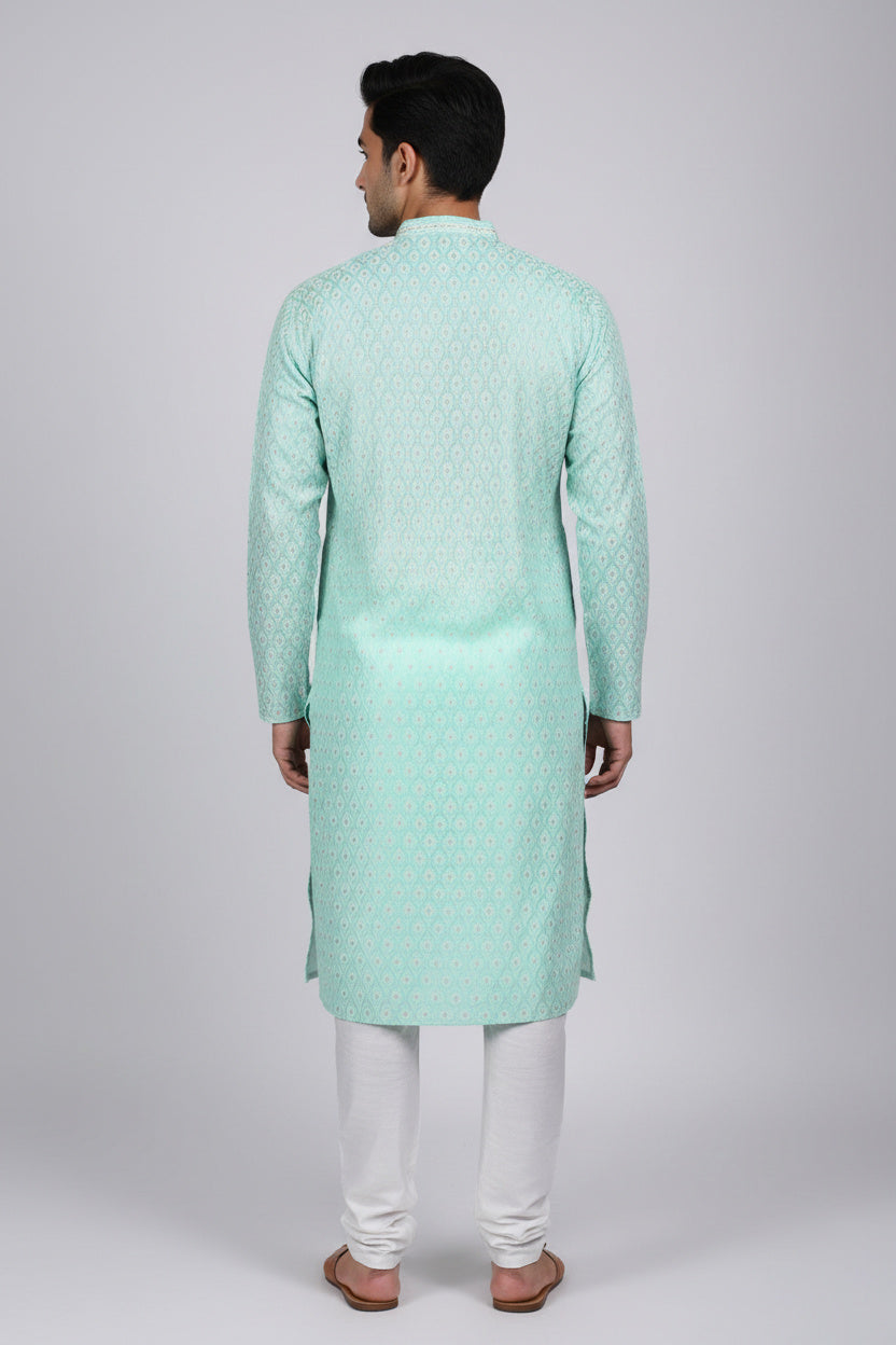 Men's Classic Jacquard Kurta: Luxurious, Intricate Weaving for Weddings - AI Model Photo 3