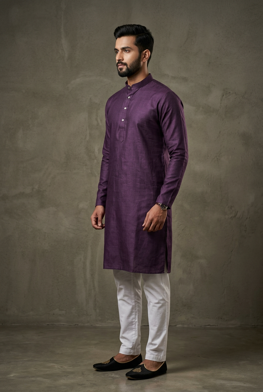 Purple Men's Cotton Kurta: & Sophisticated Wear - AI Model Photo 2