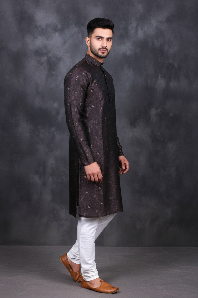 Men's Exquisite Jacquard Kurta - Tradition Meets Style with JCS Fashions - AI Model Photo 3