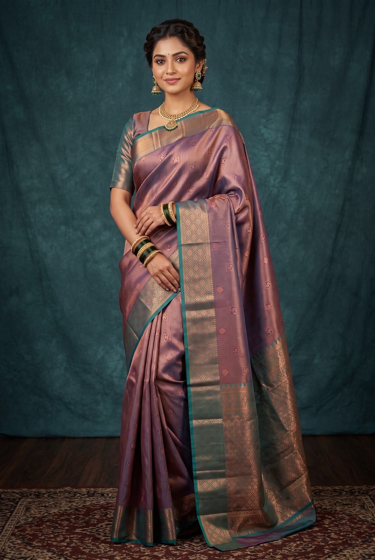 Deep Violet Bridal Kuber Pattu Saree with Full Body Zari Work and Contrast Border