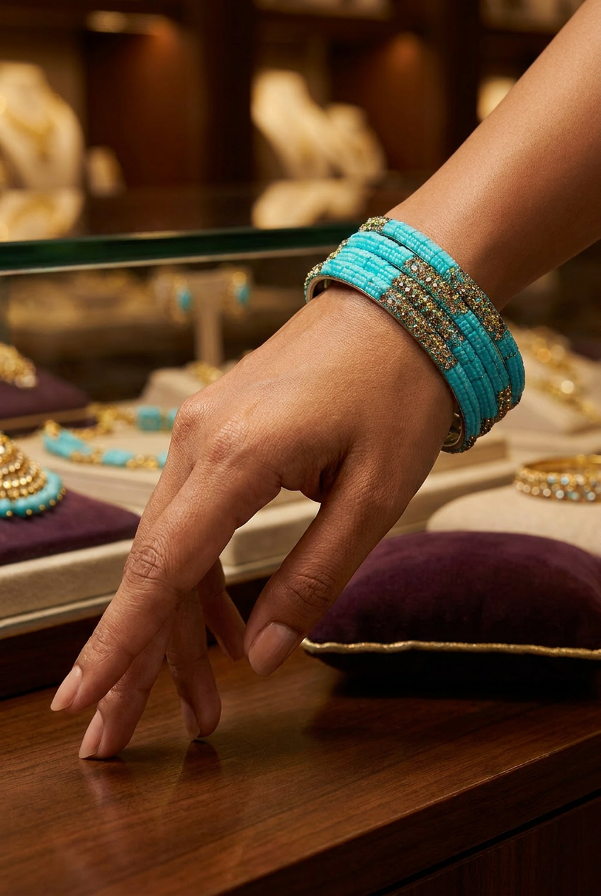 Multicolour Crystal Bangles Set with Gold-Tone Sparkle and Bead Detailing for Festive Wear, Wedding and Ethnic Styling