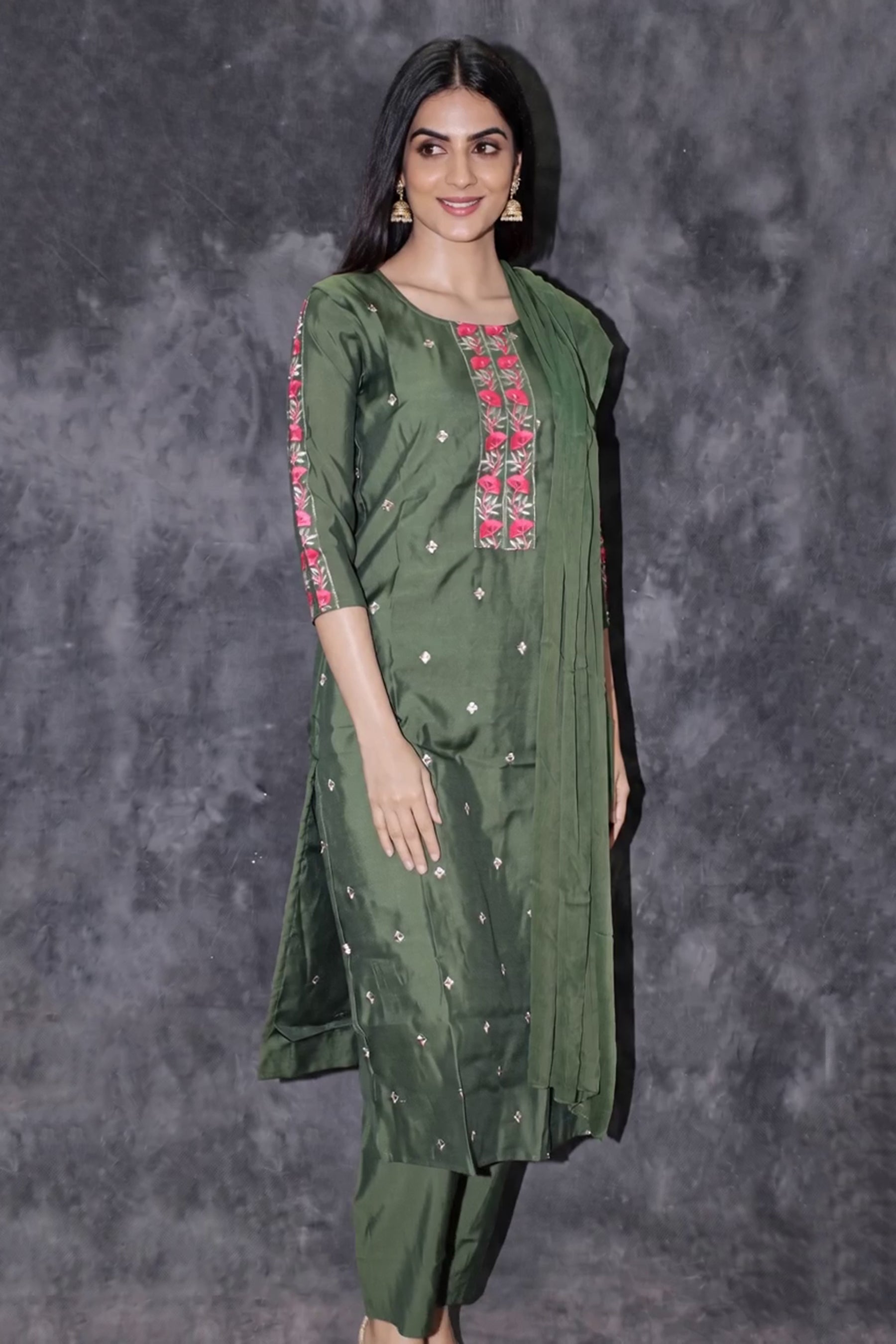 Olive Green Salwar Kameez – Cotton 3-Piece with Dupatta