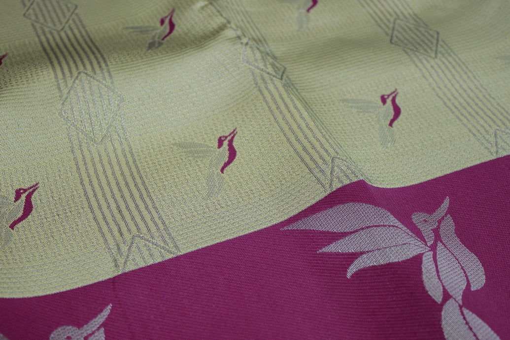 Beige & Purple Kubera Pattu Silk Saree with Zari Border and Matching Blouse
