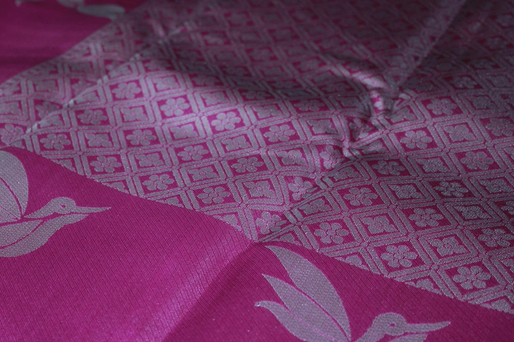 Beige & Purple Kubera Pattu Silk Saree with Zari Border and Matching Blouse