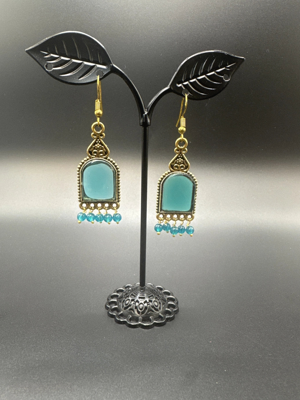 Antique Gold-Tone Arch Drop Earrings with Bead Fringe-Multiple Colours