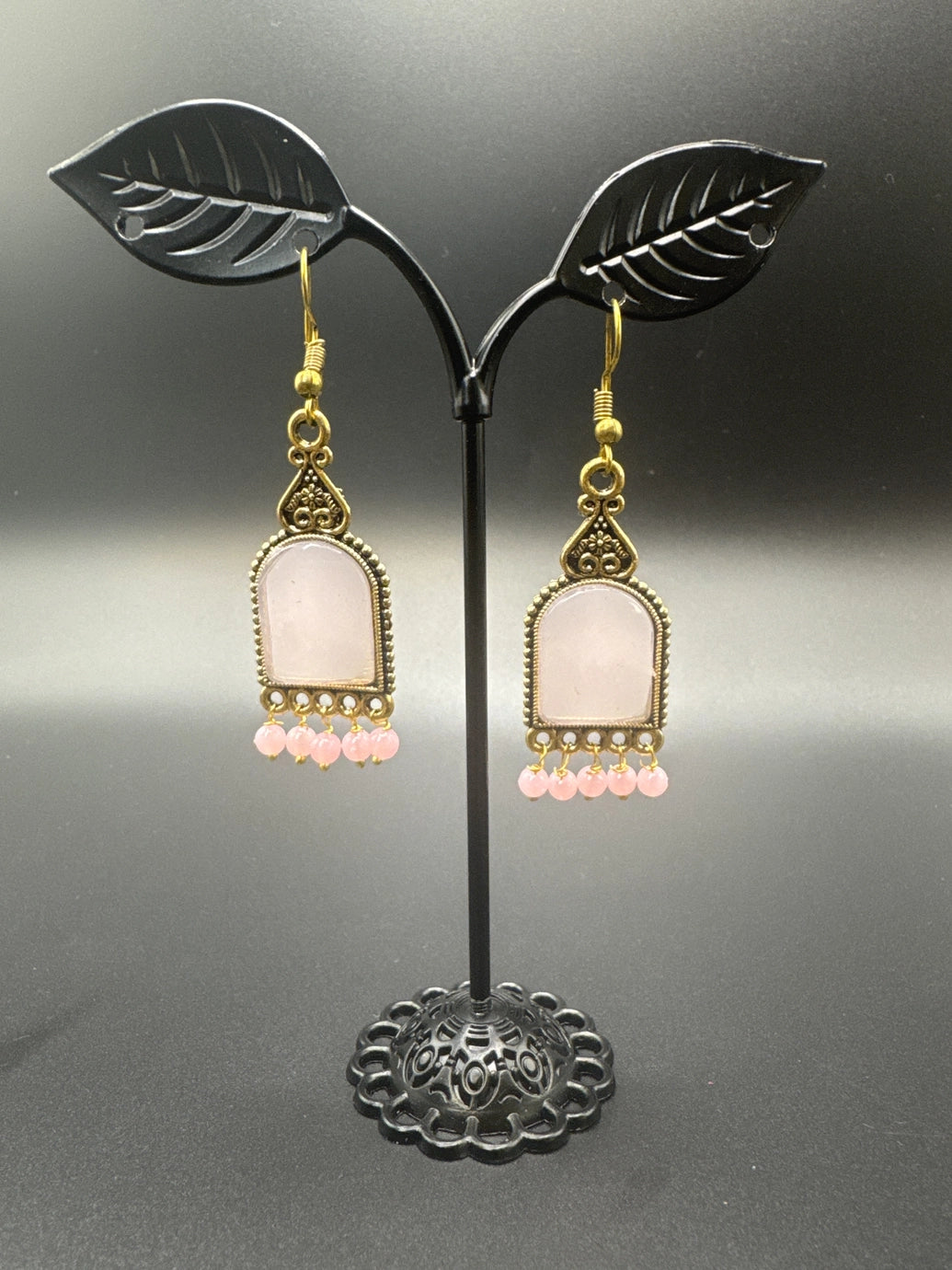Antique Gold-Tone Arch Drop Earrings with Bead Fringe-Multiple Colours
