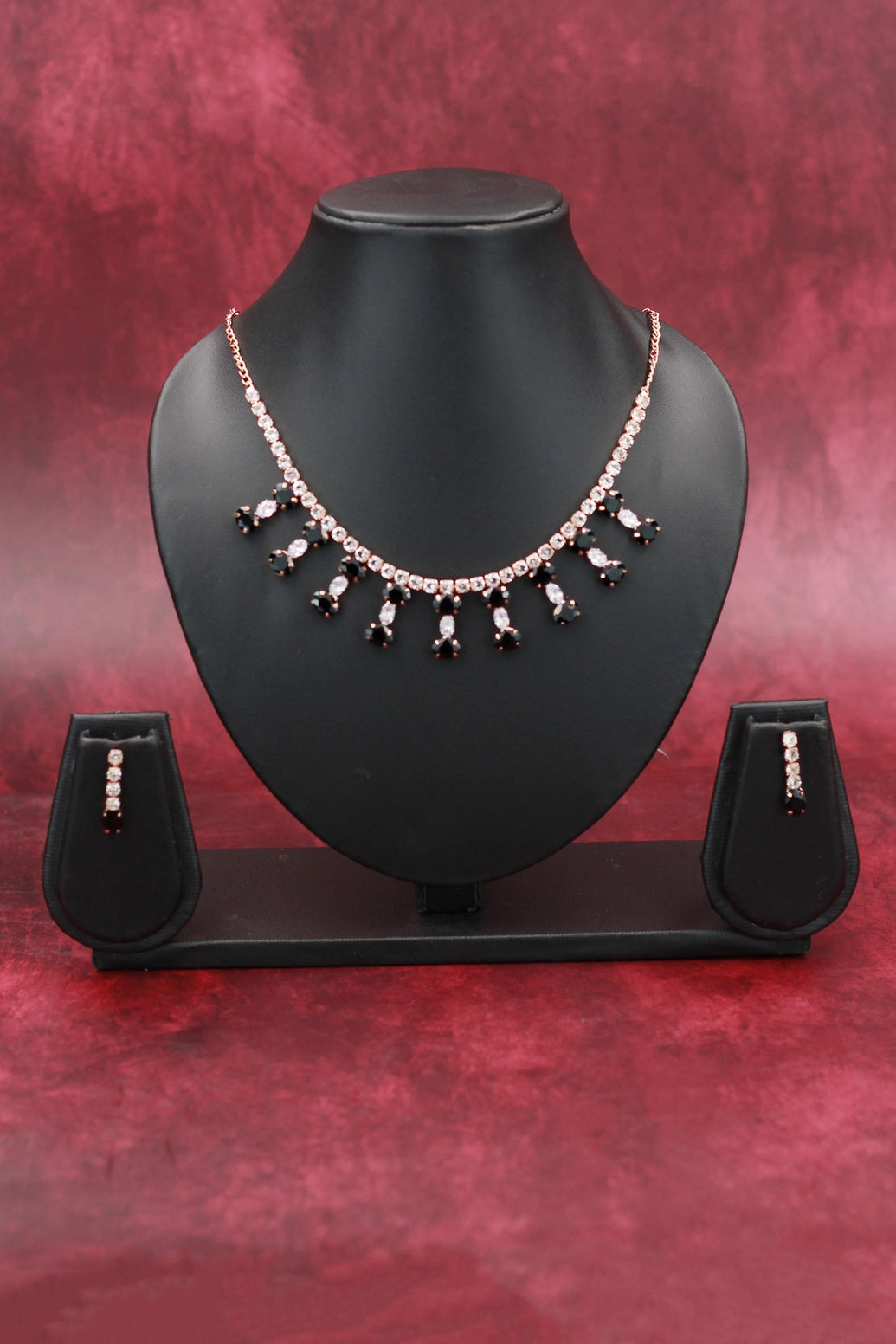 Oval Stone Statement Necklace Set with Matching Earrings for Women - Fashion Jewellery - Black