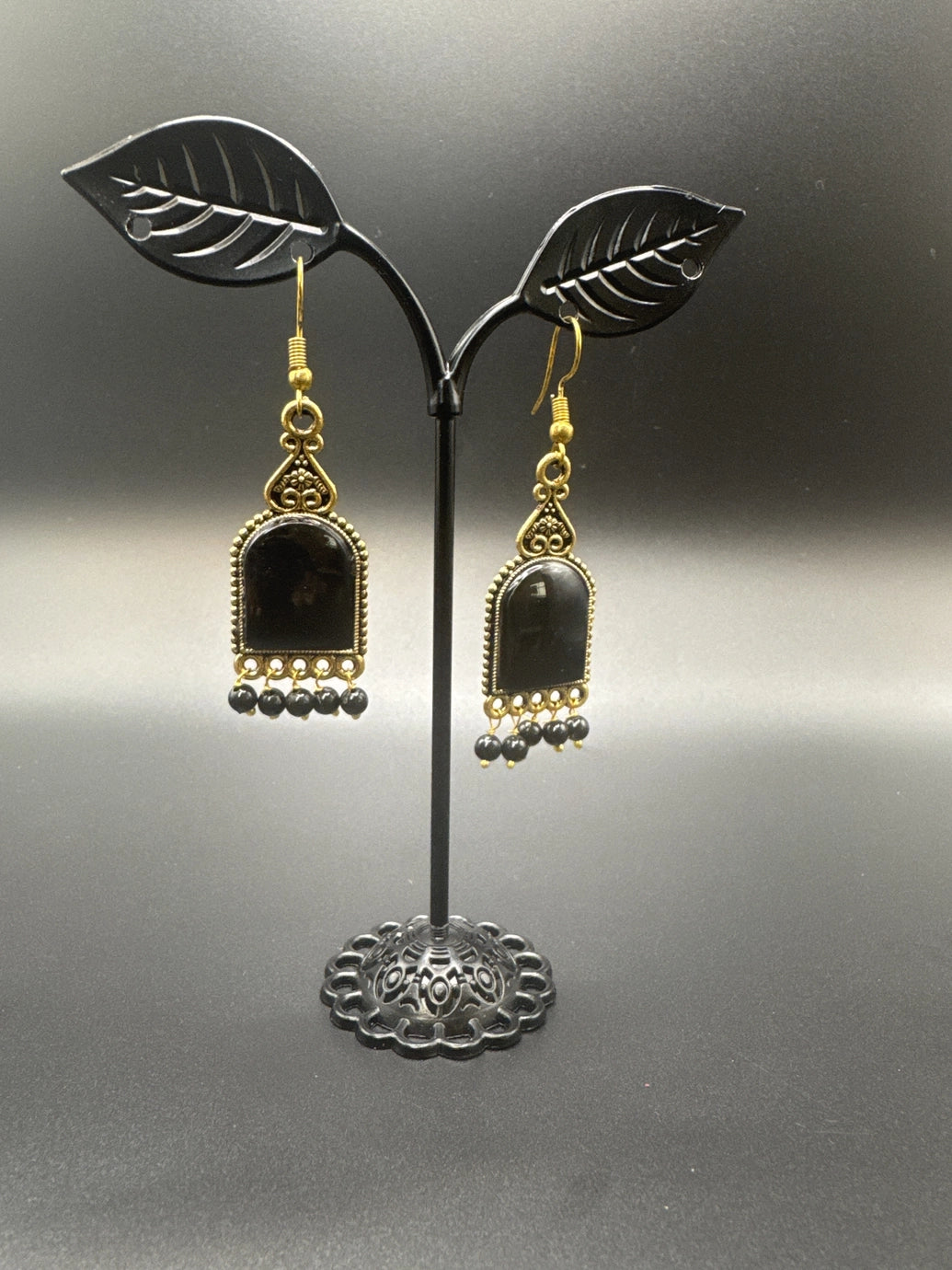 Antique Gold-Tone Arch Drop Earrings with Bead Fringe-Multiple Colours