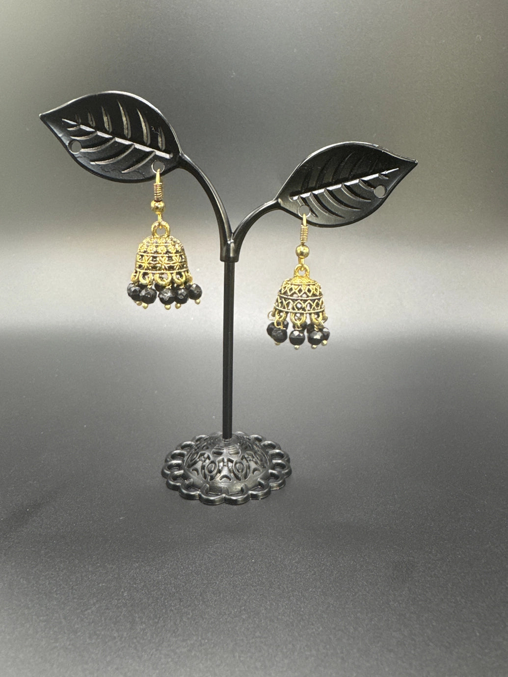 Gold-Tone Traditional Jhumka Earrings with Beaded Drops