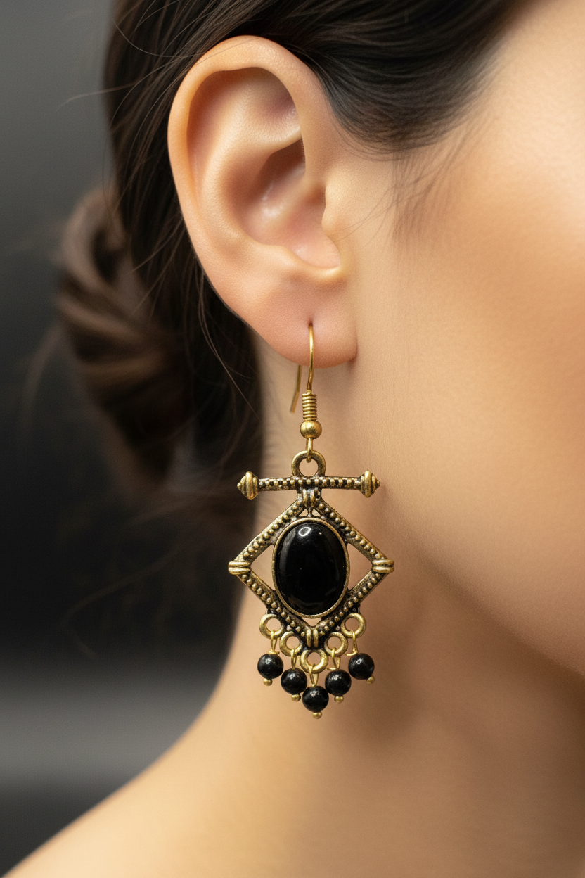 Sea blue Antique gold-tone drop earrings with stone