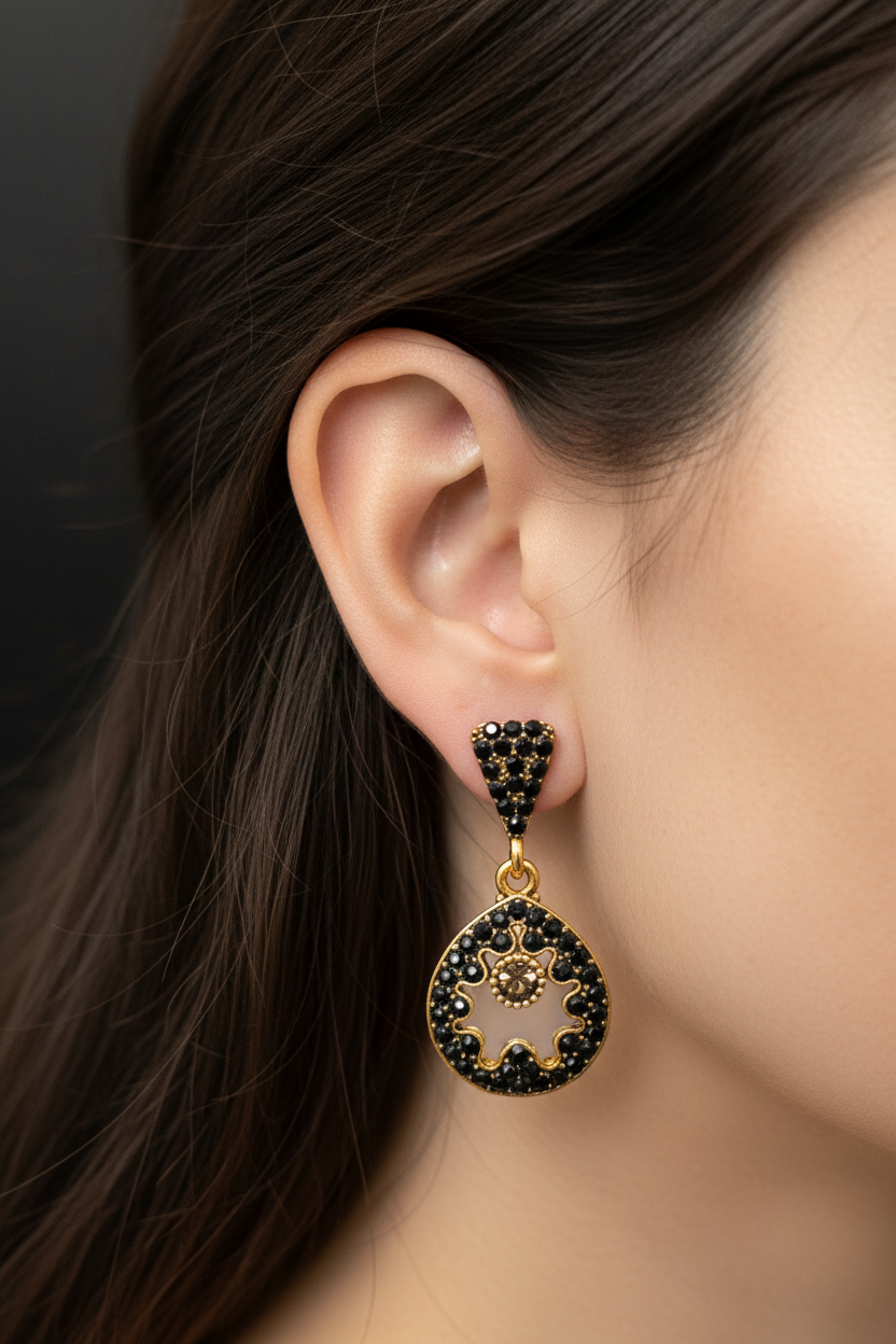 Antique Gold-Tone Circular Drop Earrings with Crystal & Beads