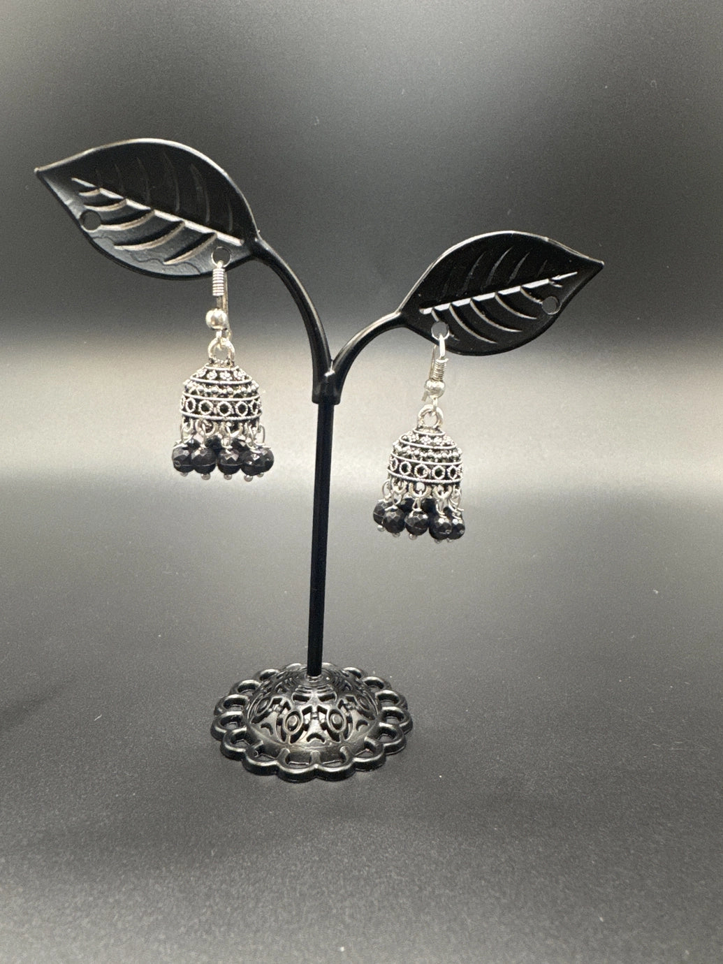 Oxidized Silver Jhumka Earrings with Beads - 1.2 inch Jewelry JCS Fashions Black 1.2 inch
