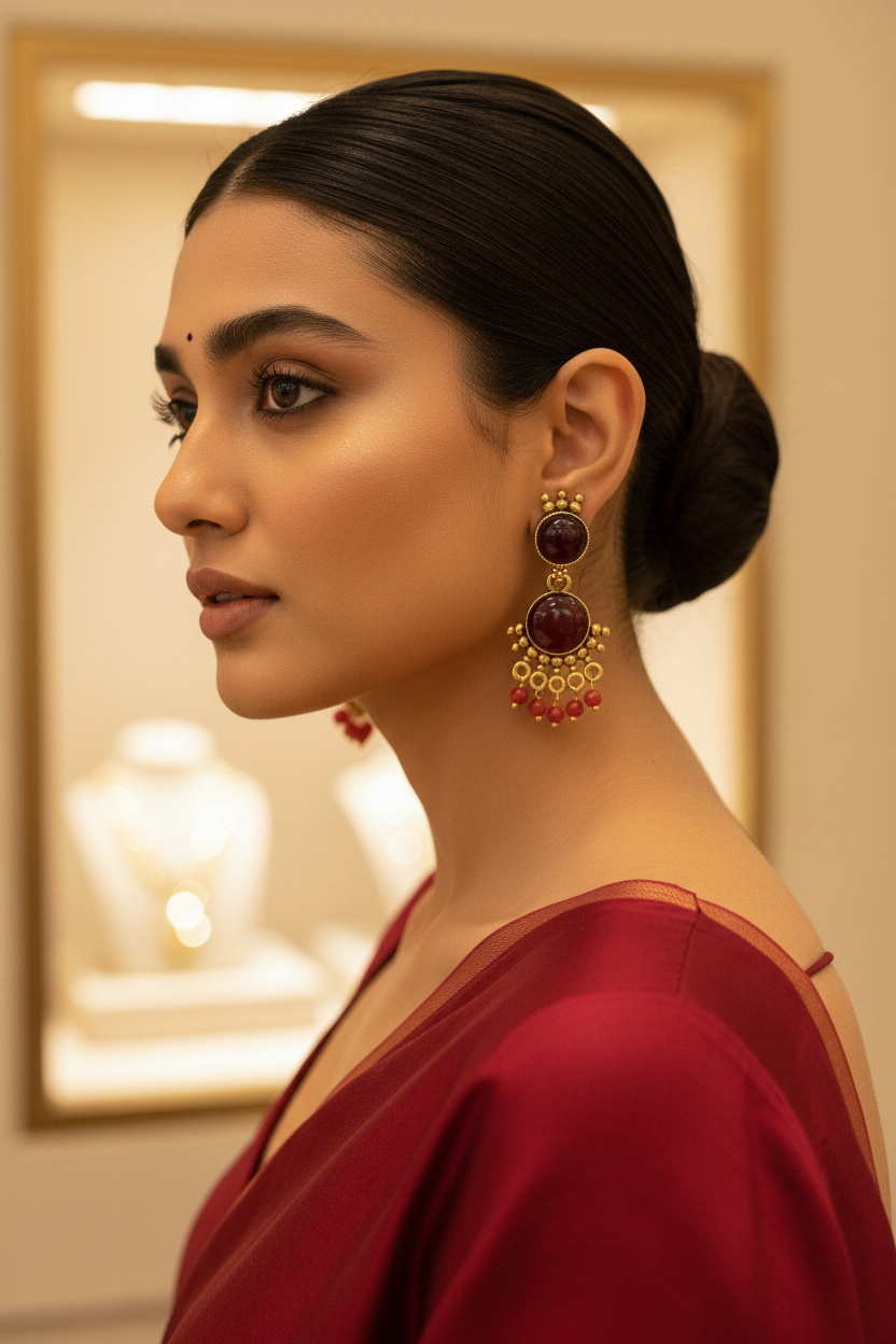 Yellow Gold-Tone Multicolor Beaded Ethnic Jhumka