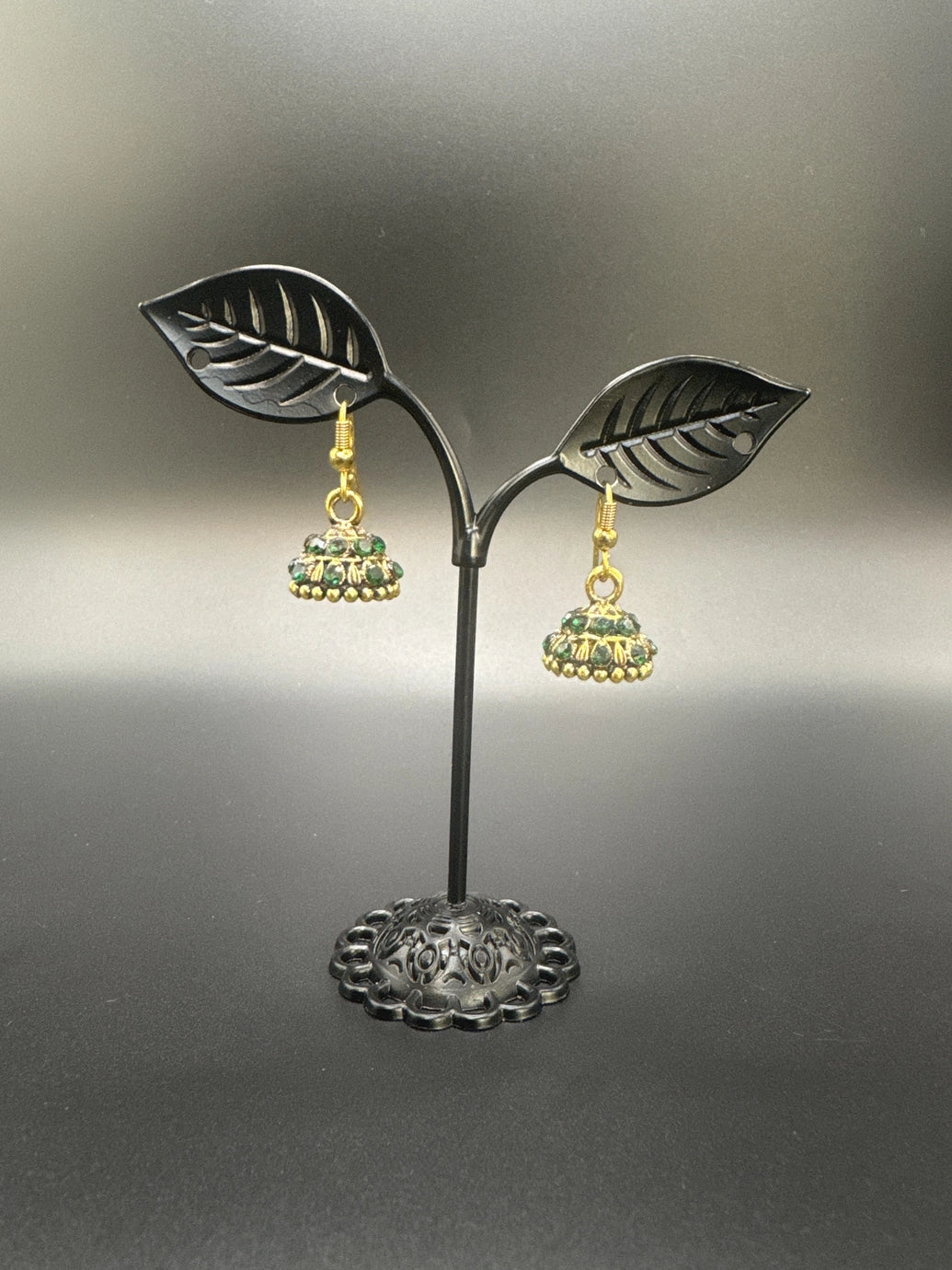 Gold-Tone Stone Studded Dome Jhumka Earrings - Multi Colours