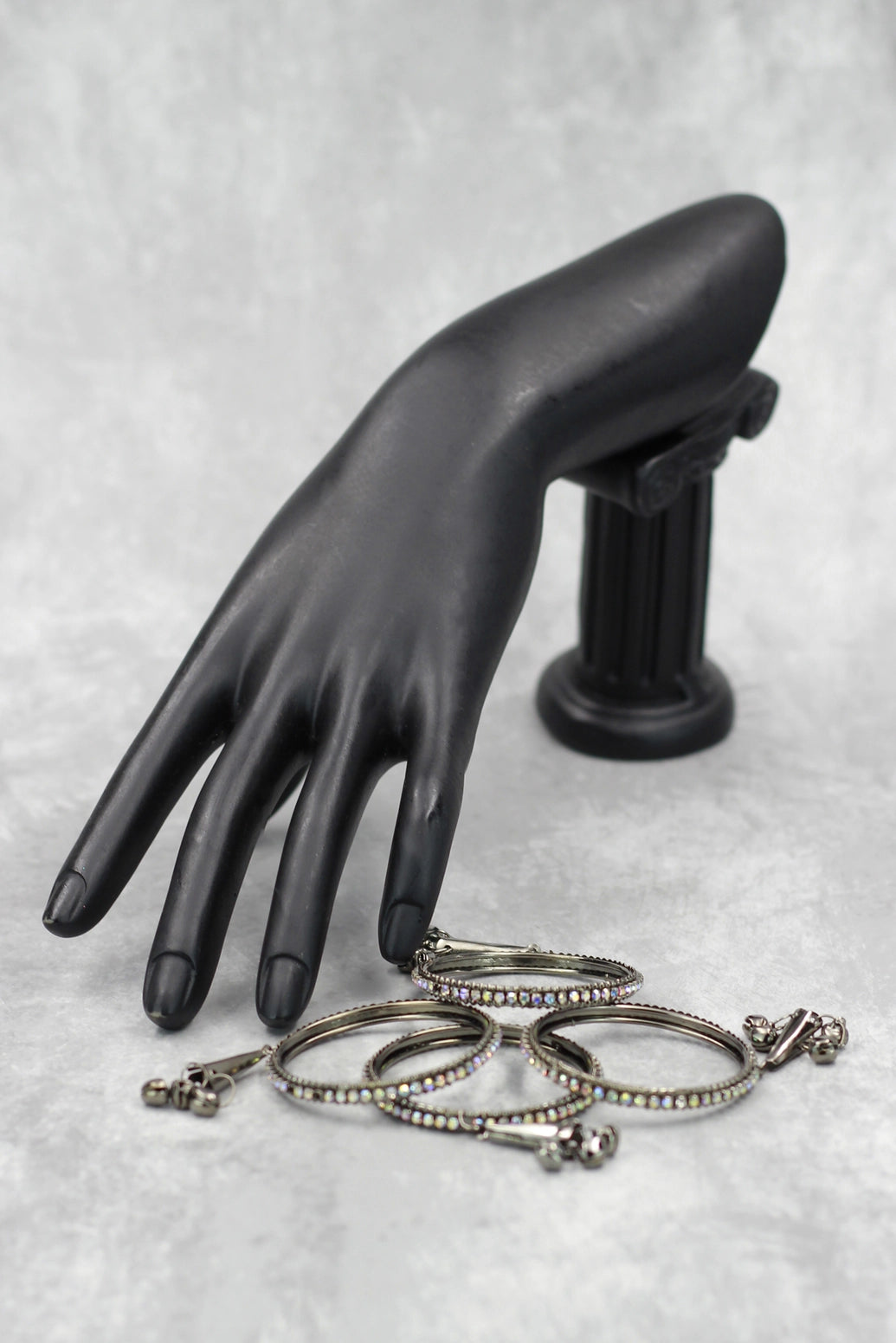 Oxidized Silver-Tone Crystal Bangles for Festive Occasions - German Silver