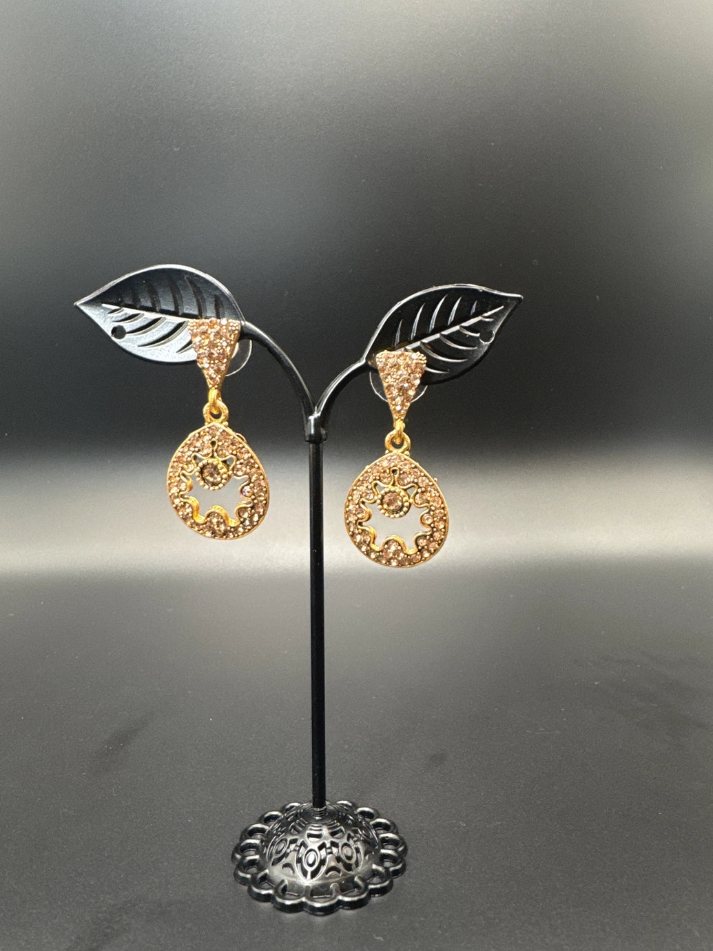 Antique Gold-Tone Circular Drop Earrings with Crystal & Beads Jewelry JCS Fashions Gold 1.50 inch