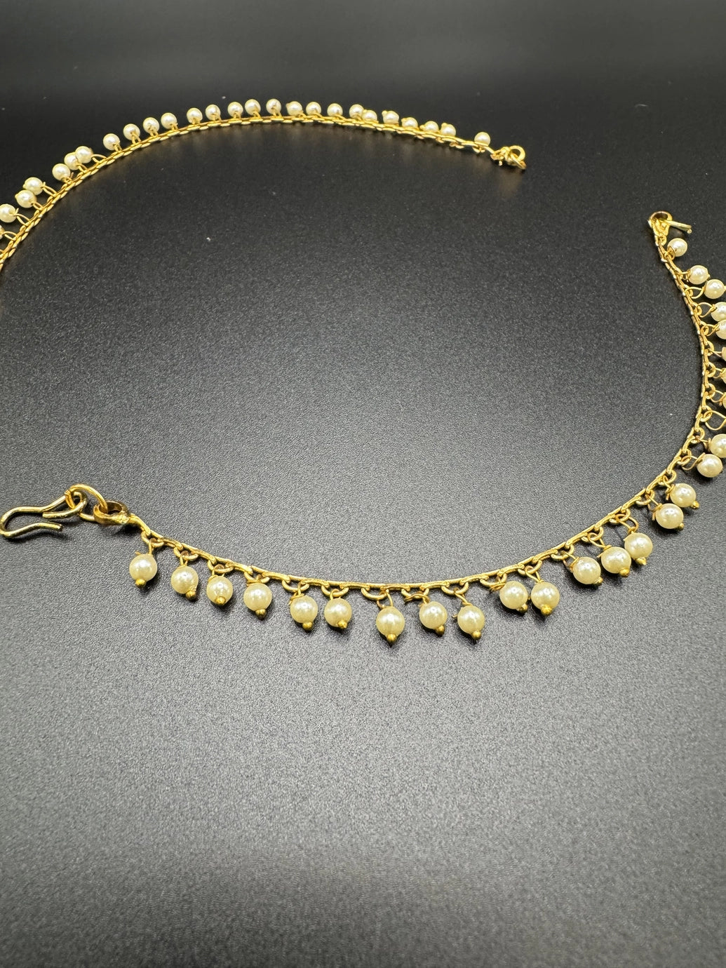 Gold-Tone Pearl Ear Chain (Maatal) for Bridal & Bharatanatyam - 6 inch Jewelry JCS Fashions