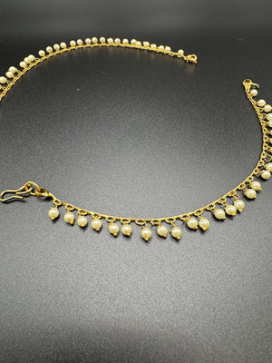 Gold-Tone Pearl Ear Chain (Maatal) for Bridal & Bharatanatyam - 6 inch