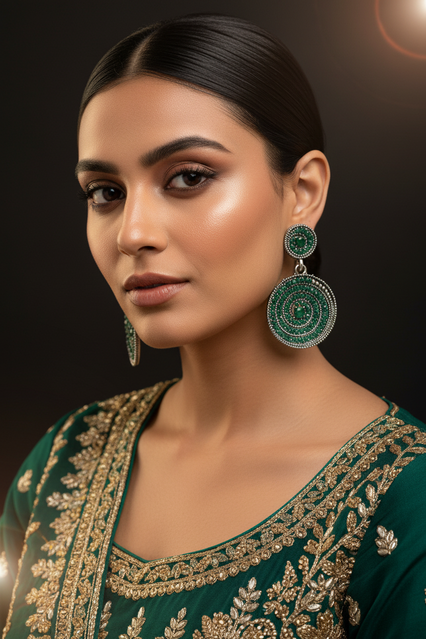 Traditional Circular Drop Earrings in Antique Gold Tone