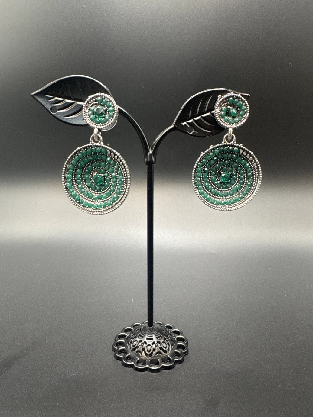 Traditional Circular Drop Earrings in Antique Gold Tone Jewelry JCS Fashions Green 1.75 inch
