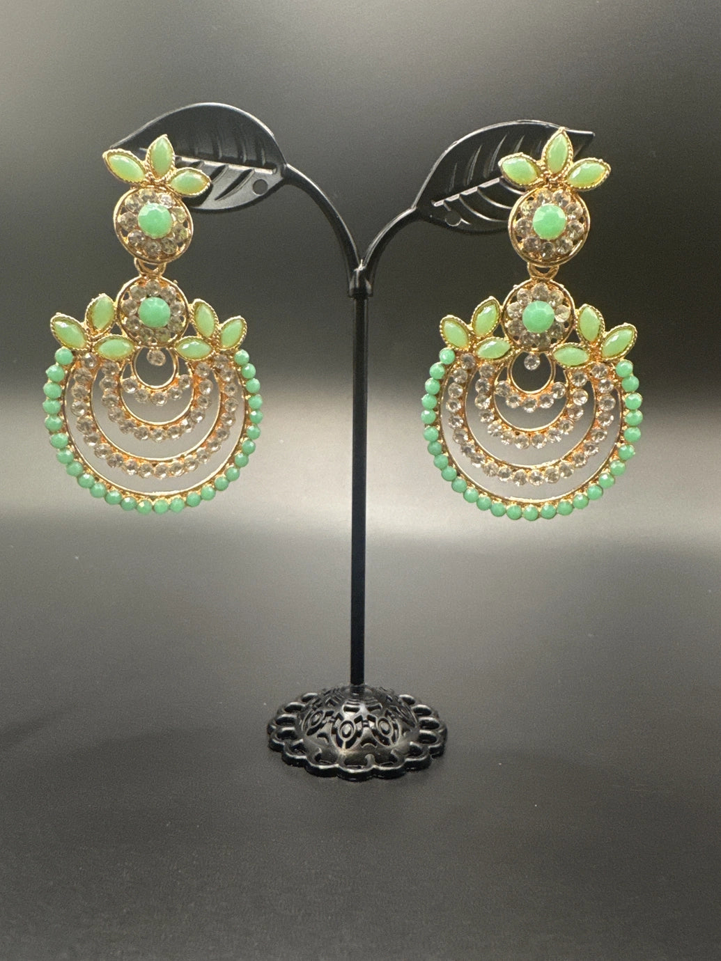 Traditional Gold-Tone Teardrop Earrings with Bead Work - 2.5 inch